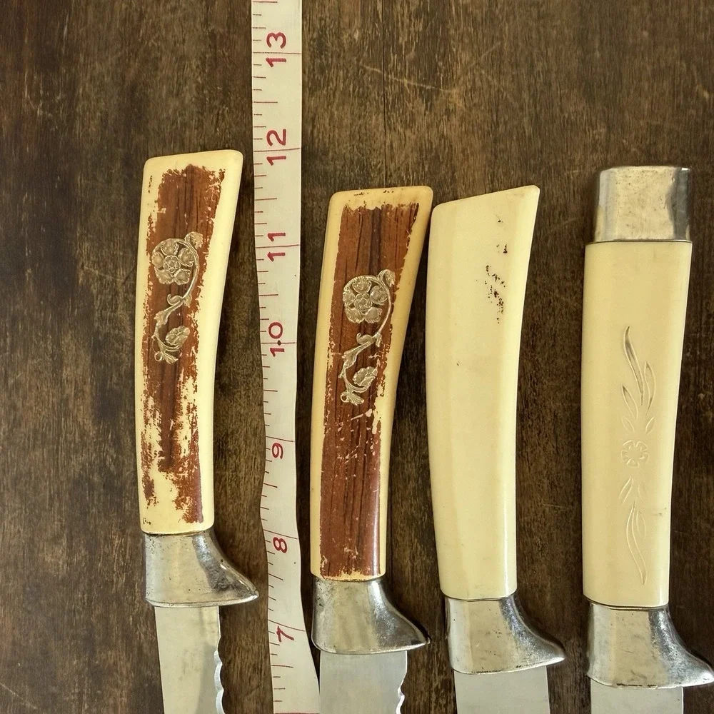 Vintage Mismatched Sheffield England Knife Lot (9 Pcs) Faux Stag Bone Handle MCM